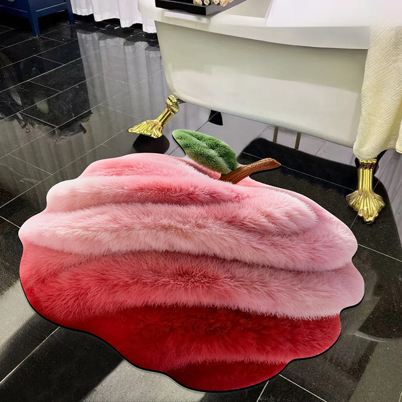 3D渐变粉苹果毛绒硅藻泥地毯浴室速干吸水防滑垫耐磨网红轻奢脚垫