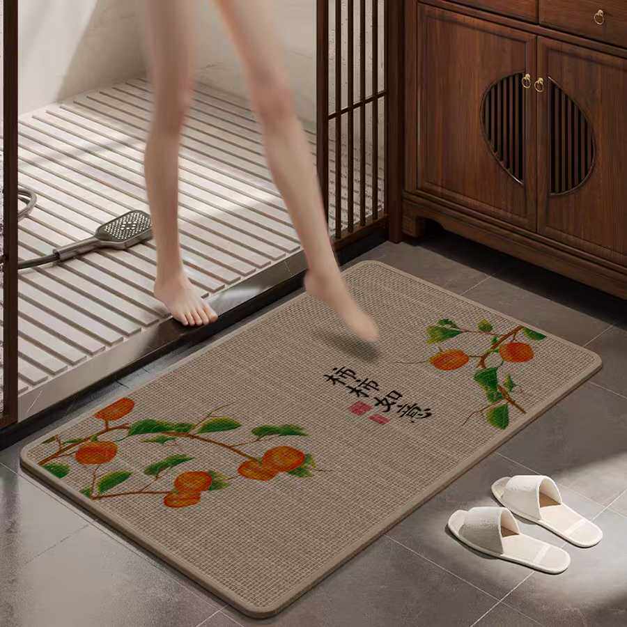 新中式古风简约亚麻编织浴室卫生间吸水防滑耐脏地毯地垫脚垫速干,居家布艺,家用脚垫,淘宝优惠券,粉丝福利购,淘宝优惠卷