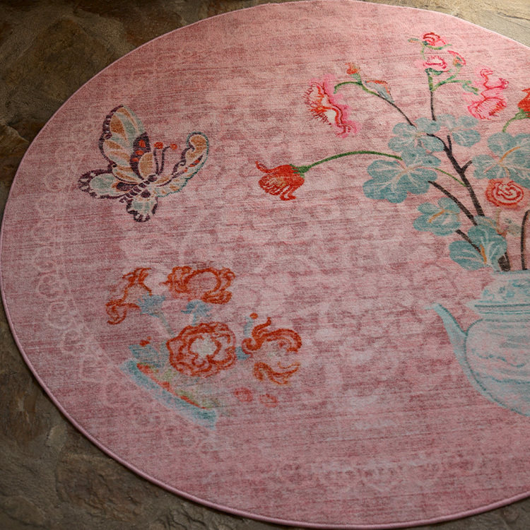 新中式法式圆形地毯卧室客厅床边女孩复古中古粉色地垫防滑可水洗,居家布艺,转椅地垫,淘宝优惠券,粉丝福利购,淘宝优惠卷