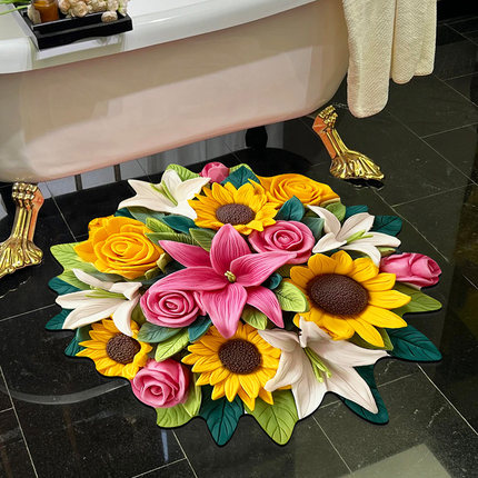 3D立体吸水垫硅藻泥入门花卉地垫浴室垫干垫卫生间防滑垫客厅速干