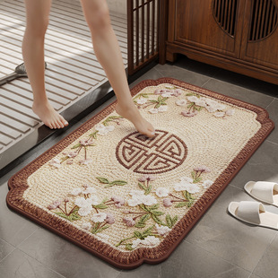 新中式古风简约仿亚麻毛线编织浴室卫生间吸水防滑耐脏地垫脚垫