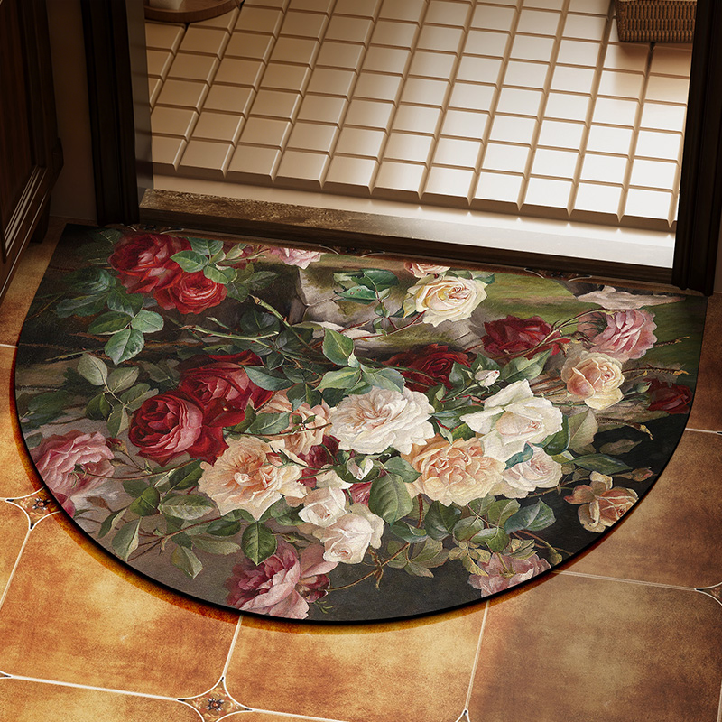 美式粉色玫瑰花卫生间地垫硅藻泥吸水垫速干浴室防滑半圆吸水地毯,居家布艺,入户地垫,淘宝优惠券,粉丝福利购,淘宝优惠卷