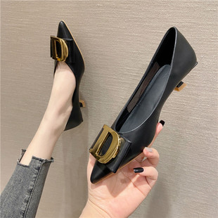 职业工作鞋 软皮软底低跟浅口单鞋 3CM 女鞋 2025春秋尖头细跟高跟鞋