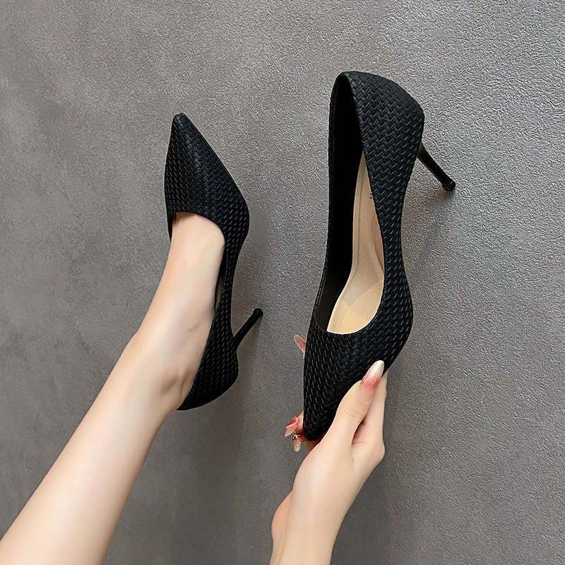2026春夏性感风黑色编织纹理尖头高跟鞋女浅口细跟单鞋轻奢高级感,女鞋,浅口单鞋,淘宝优惠券,粉丝福利购,淘宝优惠卷