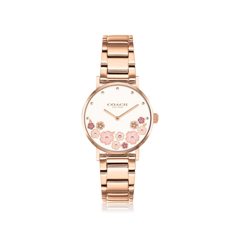 coach/蔻驰手表石英女表perry系列茶玫瑰钢带女表
