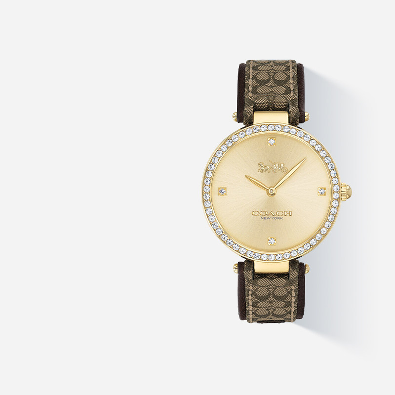 COACH蔻驰手表女款PARK水晶日晖纹老花皮带石英表女生礼物