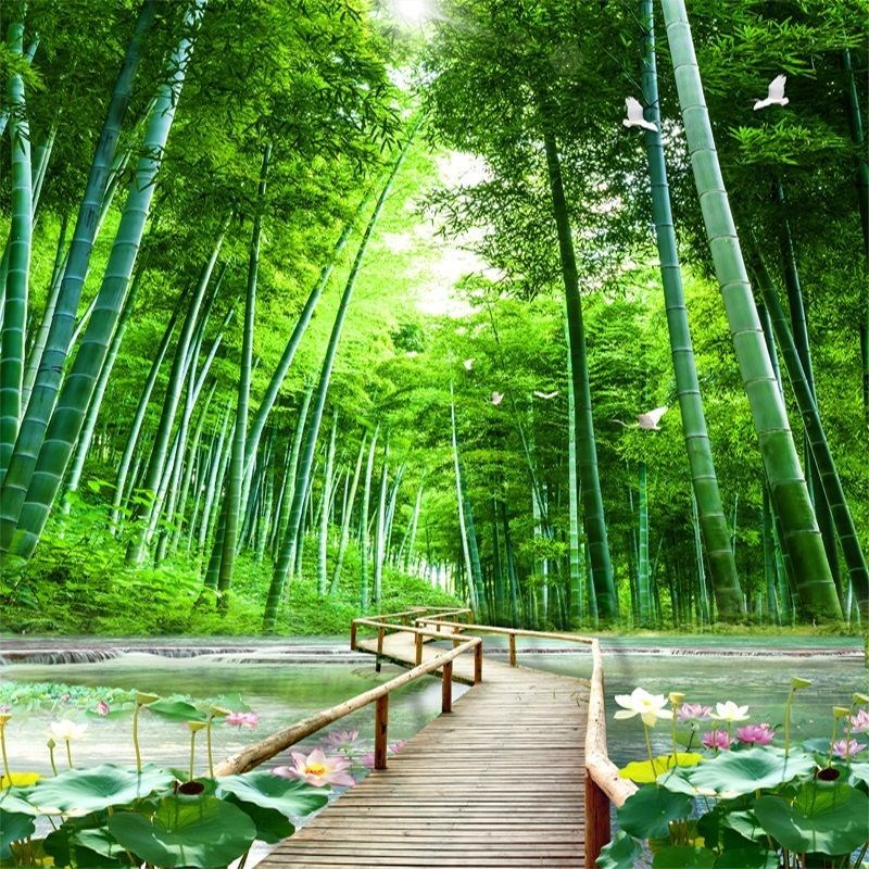 直播背景墙图风景新款竹子竹林草原网红主播拍视频段子布3d立体拍