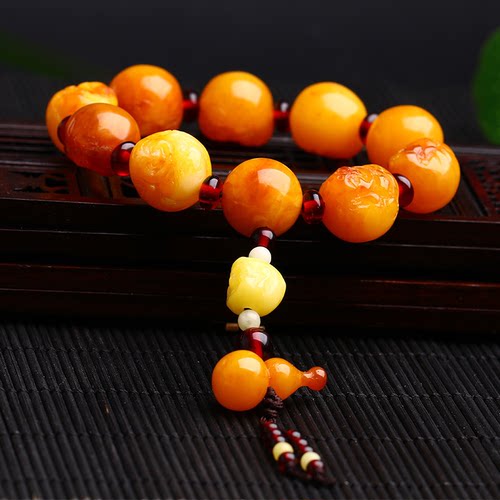 鸡油黄送证书白花蜜手串男女款