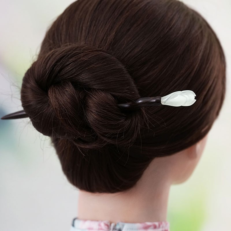 【折花枝】玉兰花发簪高级感古典简约日常丸O子头盘发木簪子女古