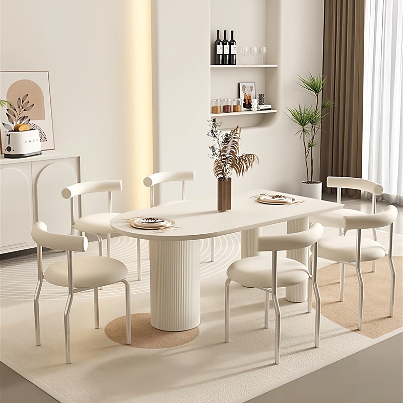 三梦奶油风岩板餐桌法式岛台小户型餐F桌椅组合家用长方形吃饭桌