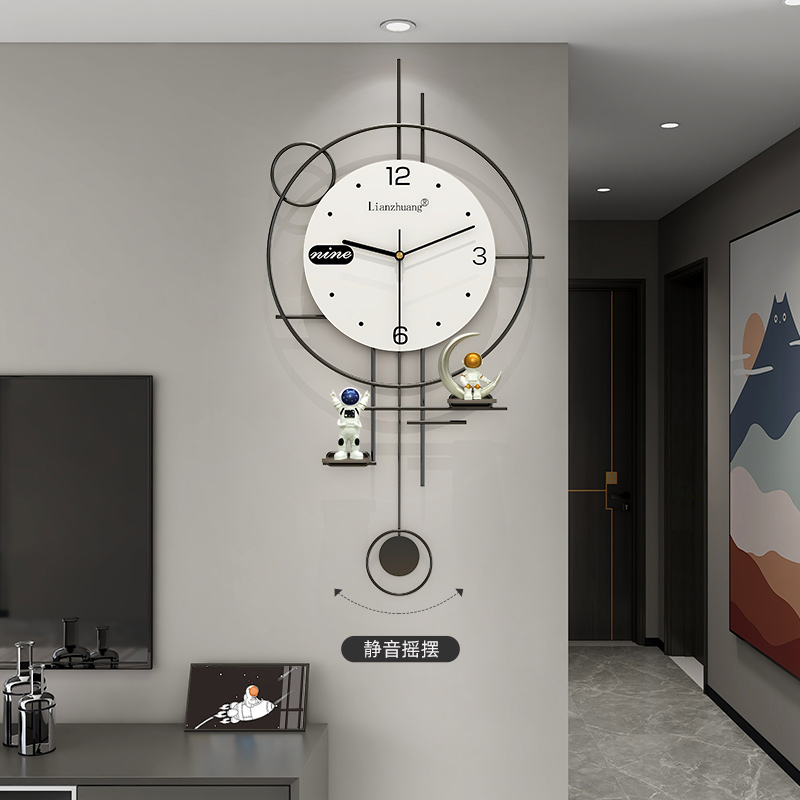 挂钟客厅2d024新款现代简约创意时钟挂墙轻奢奶油风高端网红摆钟