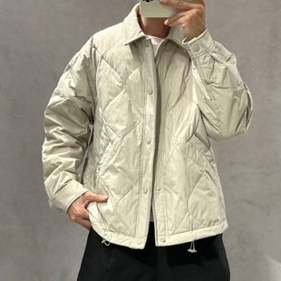 高级感拼接菱形格轻薄翻领羽绒服男冬季韩系保暖90白鸭绒防寒外套