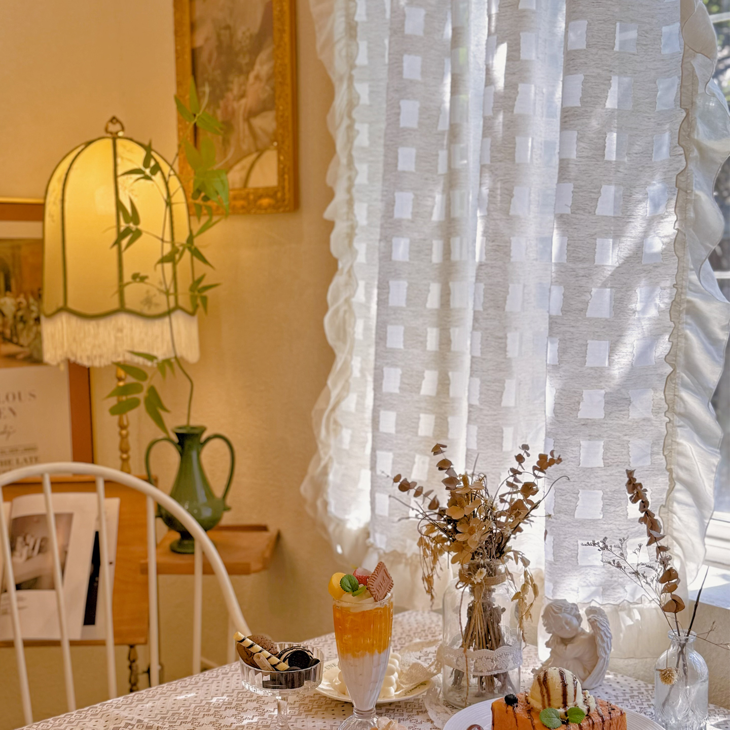 法式复古荷叶花边侘寂中古风纱帘