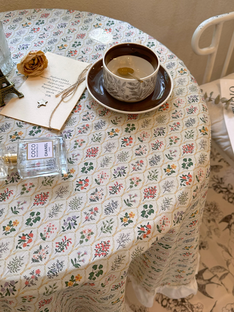 美式复古印花荷叶边桌布