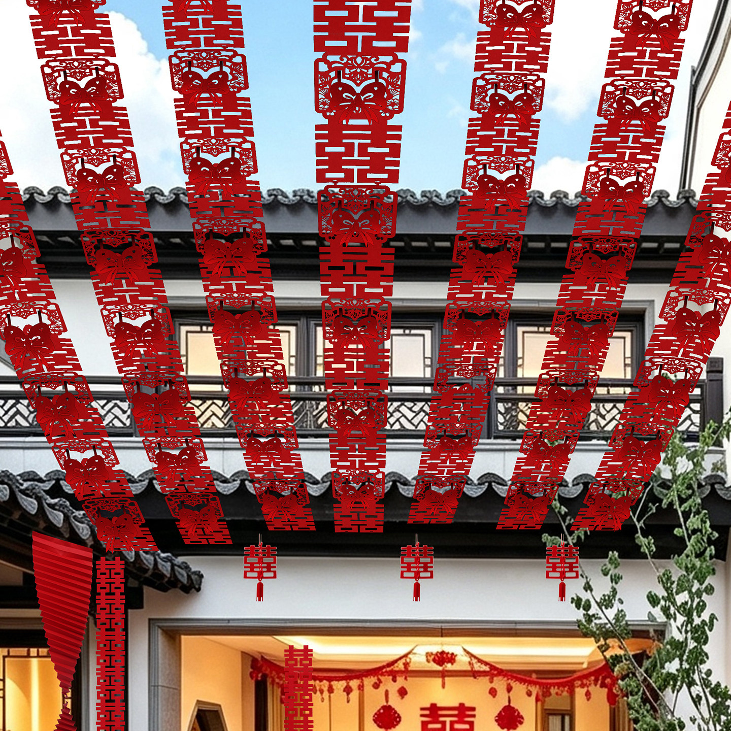 结婚婚礼长条喜字拉花农村院子布置套装户外装饰室外庭院用品大全