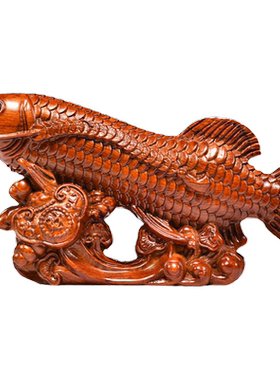木鱼花梨实木金龙鱼摆件雕刻年年有余家居客厅玄关办公送礼工艺品