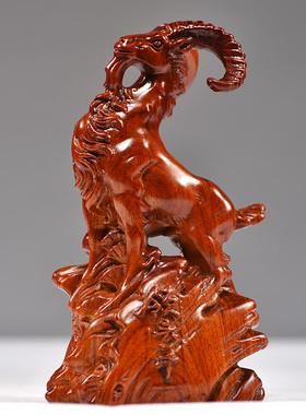 花梨木羊摆件十二生肖木雕刻羊家居领头羊装饰开业新居送礼工艺品