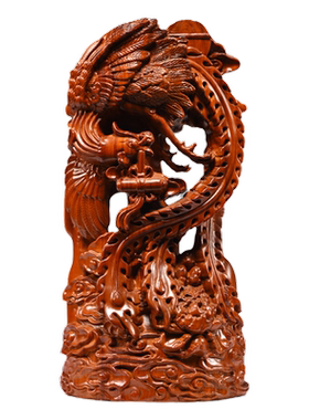 花梨木雕刻凤凰摆件吉祥家居