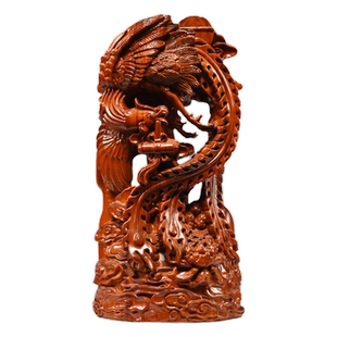 花梨木雕刻凤凰摆件实木质吉祥家居装饰品红木工艺品新婚新居送礼