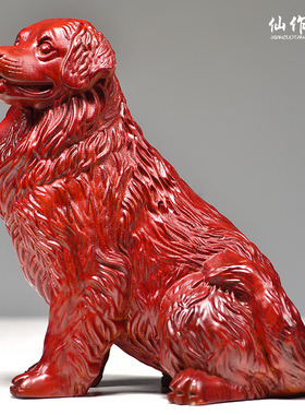 红色木质金毛摆件生肖狗动物狗木狗家居客厅摆设办公装饰工艺礼品