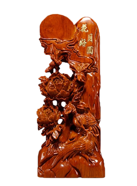 木雕花好月圆摆件寓意乔迁礼品