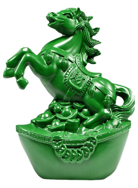 绿色木质马摆件实木雕刻马到功成生肖动物木马办公摆设送礼工艺品