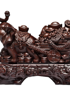 黑檀木雕大象摆件中式酒柜