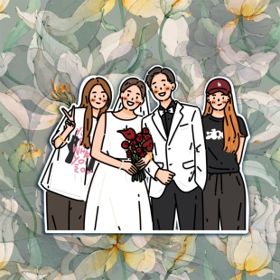 手绘q版 卡通人物设计可爱风情侣全身找全家福