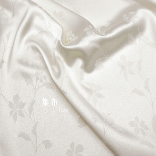 国风米白醋酸桔梗花提花绸缎布料衬衫旗袍连衣裙裤子顺垂丝滑面料