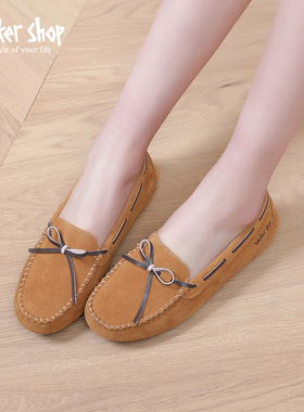 Walker Shop真皮豆豆鞋女士一脚蹬防滑通勤女鞋软底孕妇乐福单鞋
