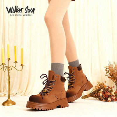 Walker Shop2025秋冬季新款复古百搭透气拼接一脚蹬厚底板鞋女鞋
