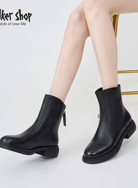 Walker Shop切尔西靴2025年秋季黑色羊皮靴子女时尚百搭英伦风鞋