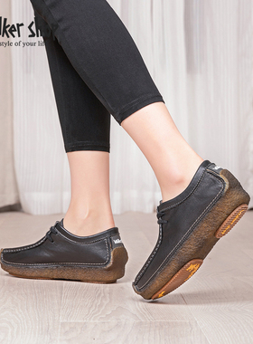 Walker Shop豆豆鞋女2025新款软面软底休闲鞋真皮一脚蹬懒人女鞋