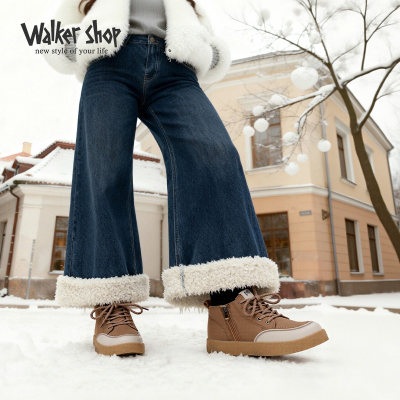 2025冬季加绒雪地靴女保暖防滑厚底短靴毛毛内里加厚百搭棉鞋棉靴