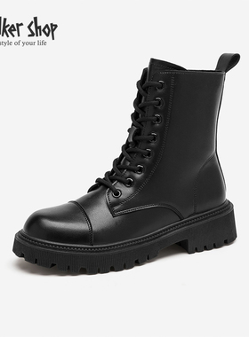 Walker Shop马丁靴女鞋2025新款冬季简约ins百搭小短靴女鞋黑色