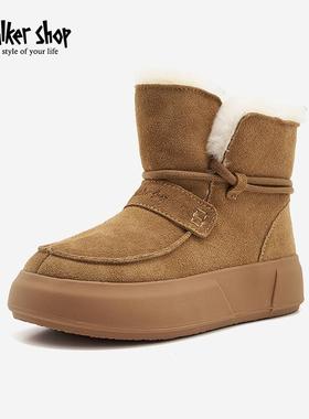 Walker Shop雪地靴女款2025新冬季加绒一脚蹬百搭休闲厚底毛毛鞋