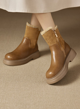 Walker Shop雪地靴女款2025新冬季加绒一脚蹬百搭休闲厚底毛毛鞋