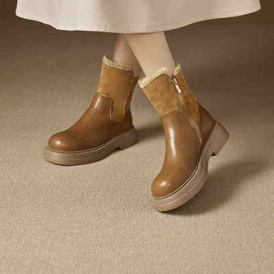 Walker Shop雪地靴女款2025新冬季加绒一脚蹬百搭休闲厚底毛毛鞋