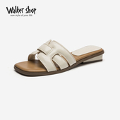 Shop一字拖女2025夏季 新款 法式 Walker 气质外穿凉拖粗跟沙滩拖鞋