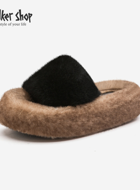 Walker Shop毛毛拖鞋女外穿2025新款韩ins潮鞋秋冬季厚底棉拖鞋子