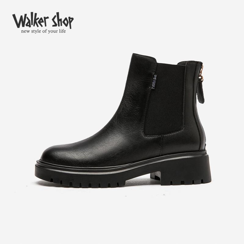 奥卡索黑色烟筒短靴增高厚底