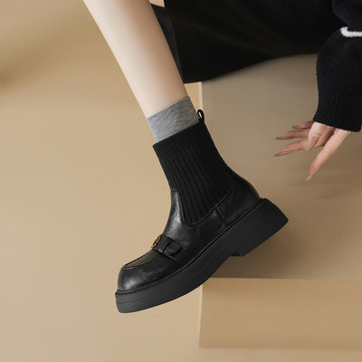 短靴鞋子女2025新款爆款粗跟方头袜靴百搭保暖冬季马丁靴子女款潮