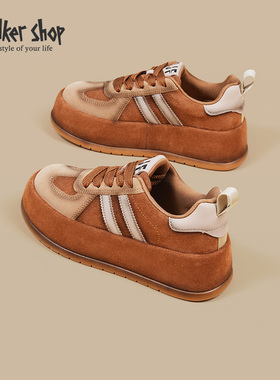 Walker Shop2025秋冬季新款复古百搭透气拼接一脚蹬厚底板鞋女鞋