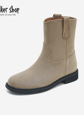 Walker Shop复古磨砂粗跟西部牛仔靴2025秋冬新款显瘦百搭瘦瘦靴