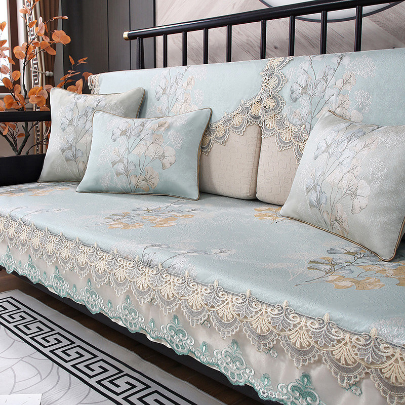 新中式沙发垫实木沙发套罩中国风高档防滑坐垫盖布靠背巾垫子银杏