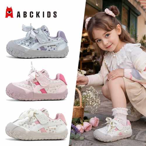 ABCkids女童鞋2026年新款秋季网面透气女孩宝宝休闲中小童丝带鞋