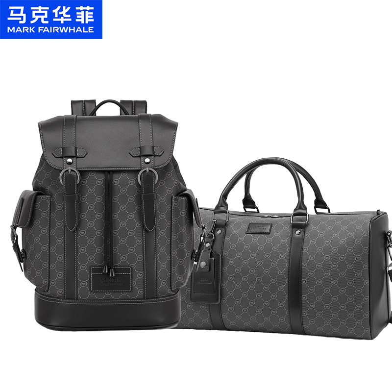 马克华菲商务双肩包男潮流电脑背包高级感经典印花书包旅游大容量