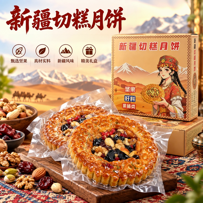 新疆风味坚果切糕月饼传统特色糕点中秋送礼点心550g/盒