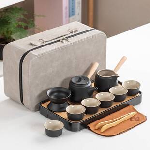 黑陶功夫茶具侧把壶家用户外旅行伴手礼品套装便携式简约日式整套