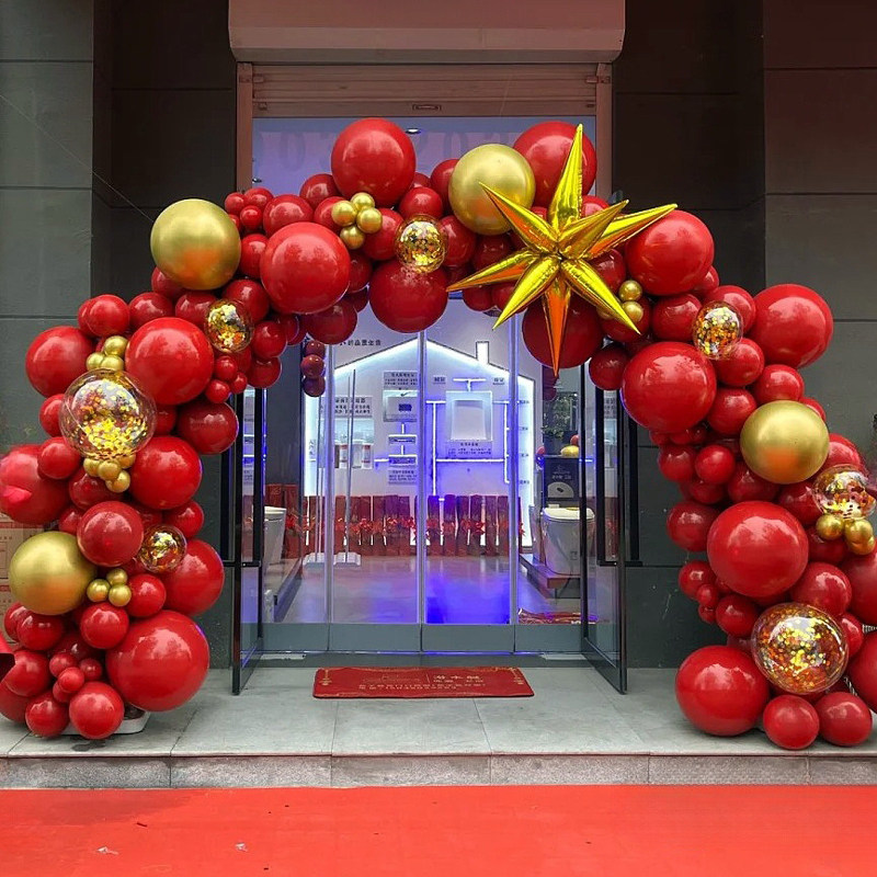 春节新年店庆年会周年气球拱门汽球链红色金色喜庆气氛装饰布置